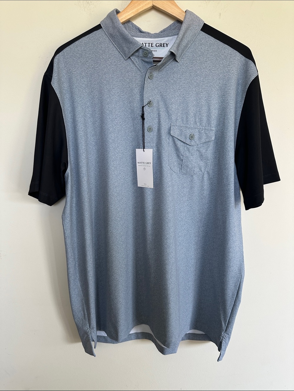 Matte Grey Men's Grey Polo with Black Contrast Sleeves
